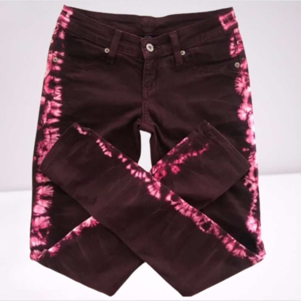 🌼 LF CARMAR Tie-Dye Low Rise Skinny Jeans, Maroon 24 LN